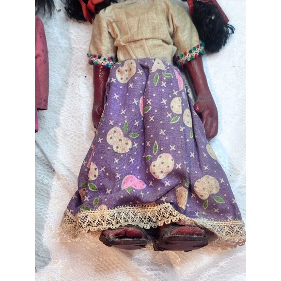 Vtg Mexican Gourd Doll Handmade Paper Mache Folk Art Girl and Boy  Pet READ - Picture 7 of 16